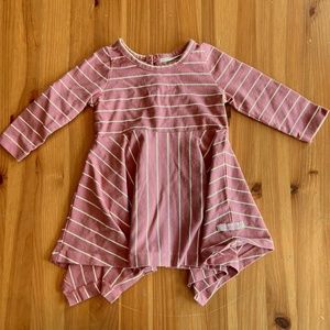 RuffleButts Baby Girl Asymmetric Striped Mauve Dress